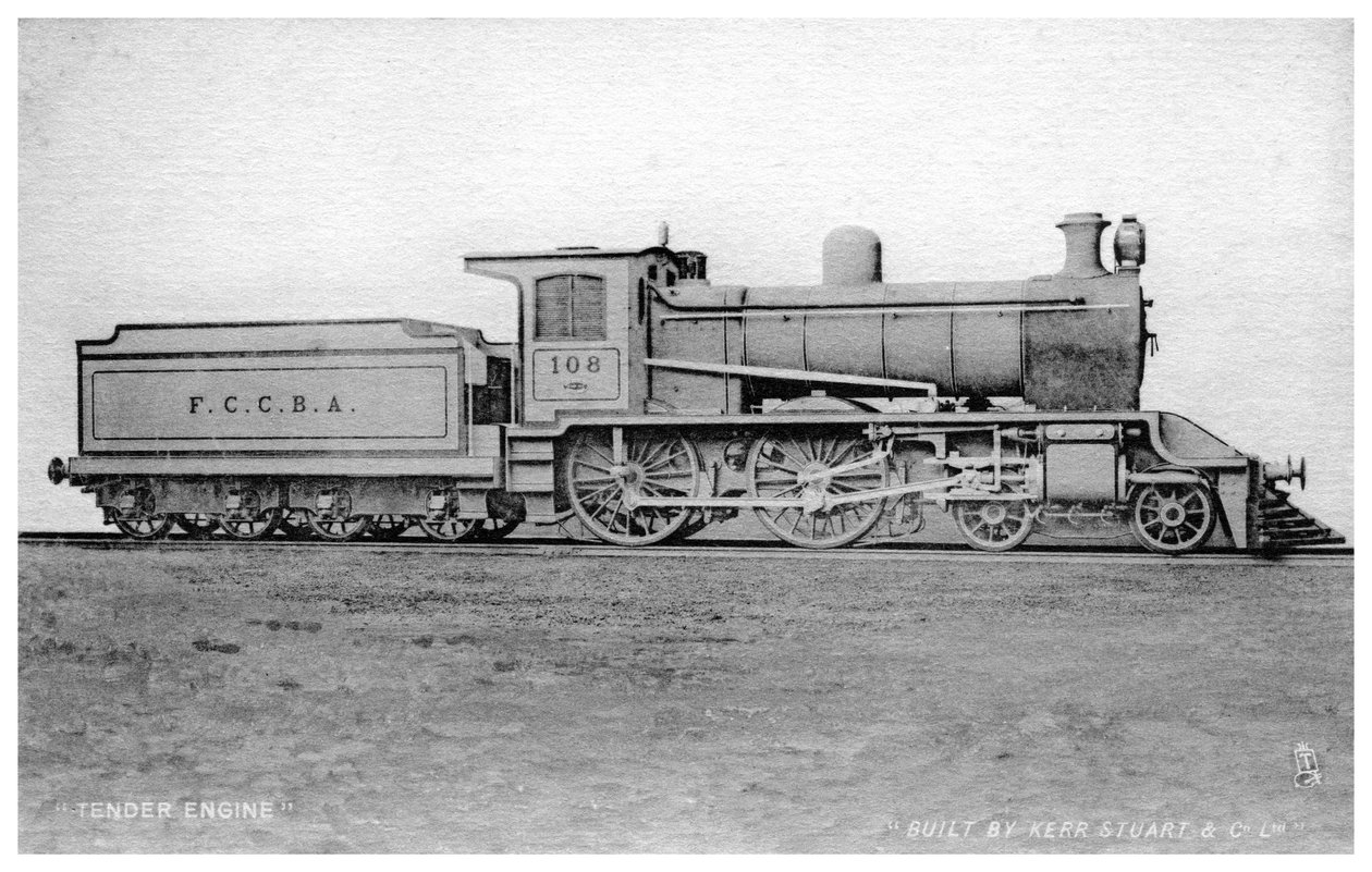 4-4-0 tendermotor, gőzmozdony, Kerr, Stuart és Társa építése, XX. század eleje. alkotó: Raphael Tuck