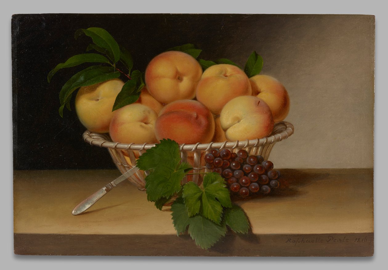 Csendélet: Barackkosár alkotó: Raphaelle Peale