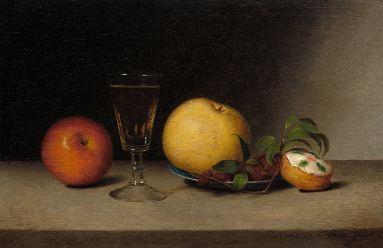 Csendélet almával, sherryvel és teatortával, 1822. alkotó: Raphaelle Peale