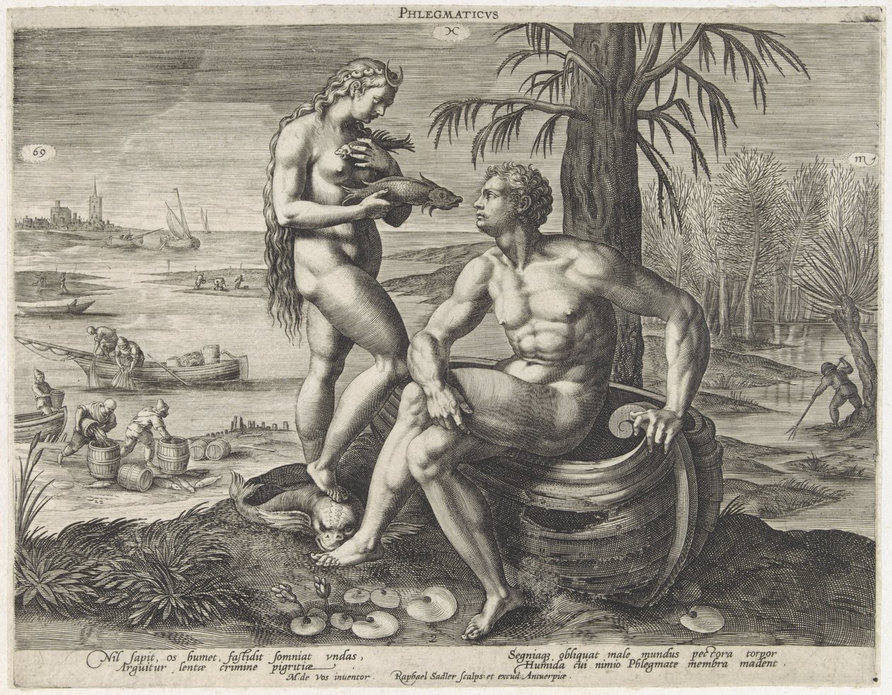 Flegmatisch temperamentum Phlegmaticus (cím a tárgyon) Vier temperamenten (sorozat címe) alkotó: Raphaël Sadeler (I)