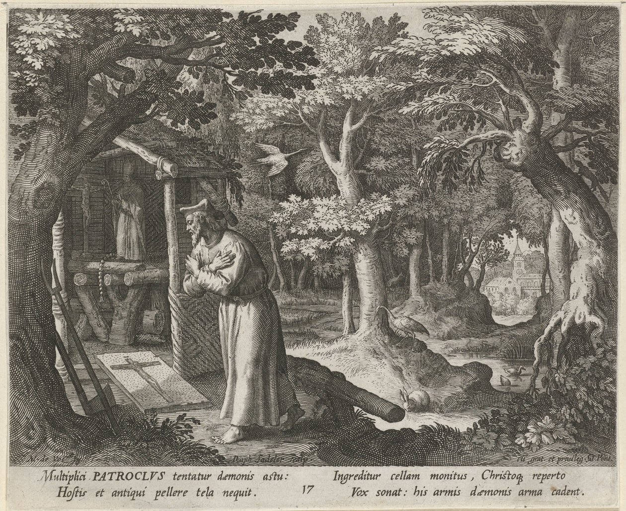 Nérisi Szent Patroklosz mint remete Remeték erényes élete (sorozat címe) Trophaeum vitae solitariae (sorozat címe) alkotó: Raphaël Sadeler (I)