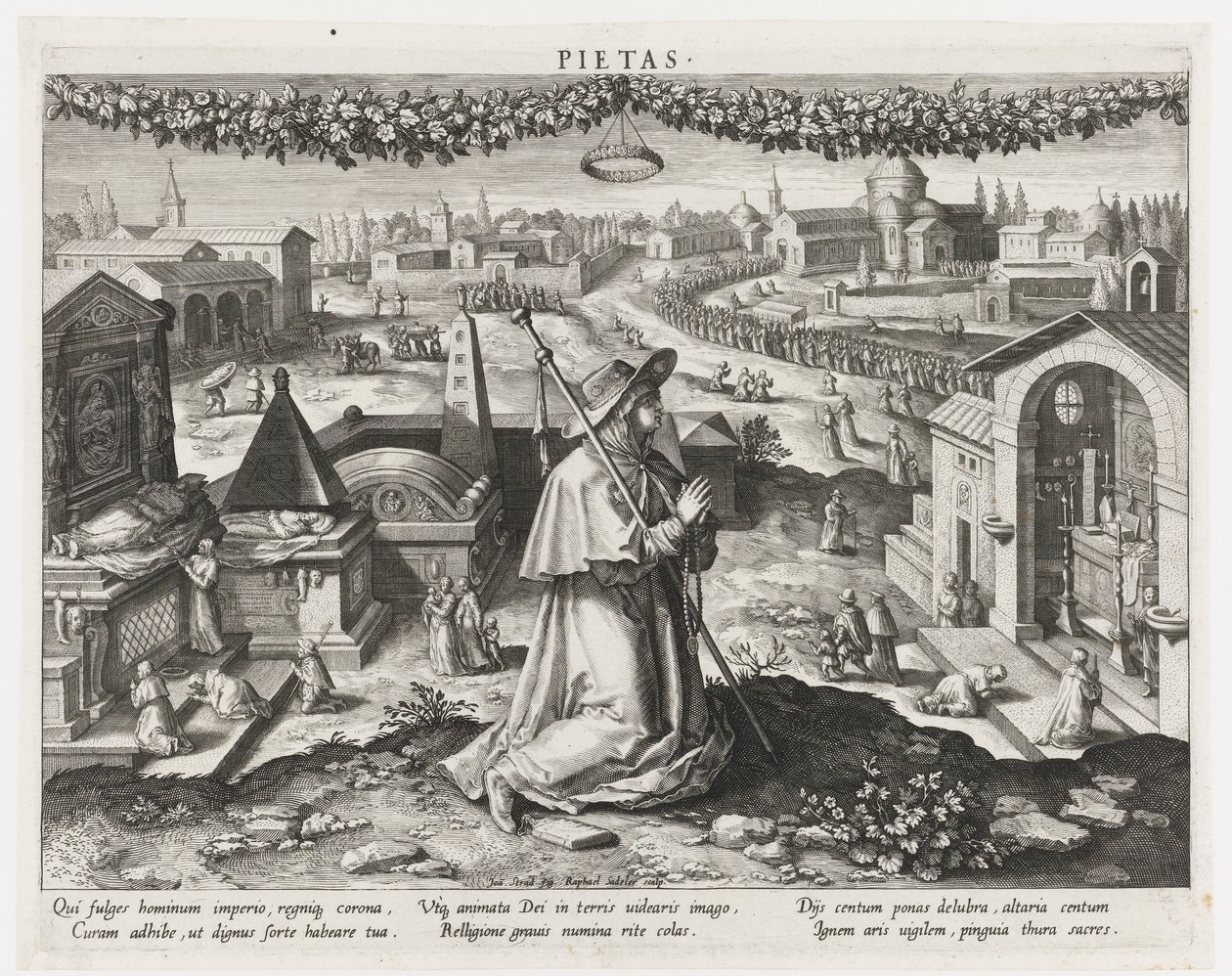 Pietas, mint a jámborság megszemélyesítője Pietas (cím a tárgyon) Egy herceg fő tevékenységei (sorozat címe) Schema, seu speculum principum (sorozat címe) alkotó: Raphaël Sadeler (I)