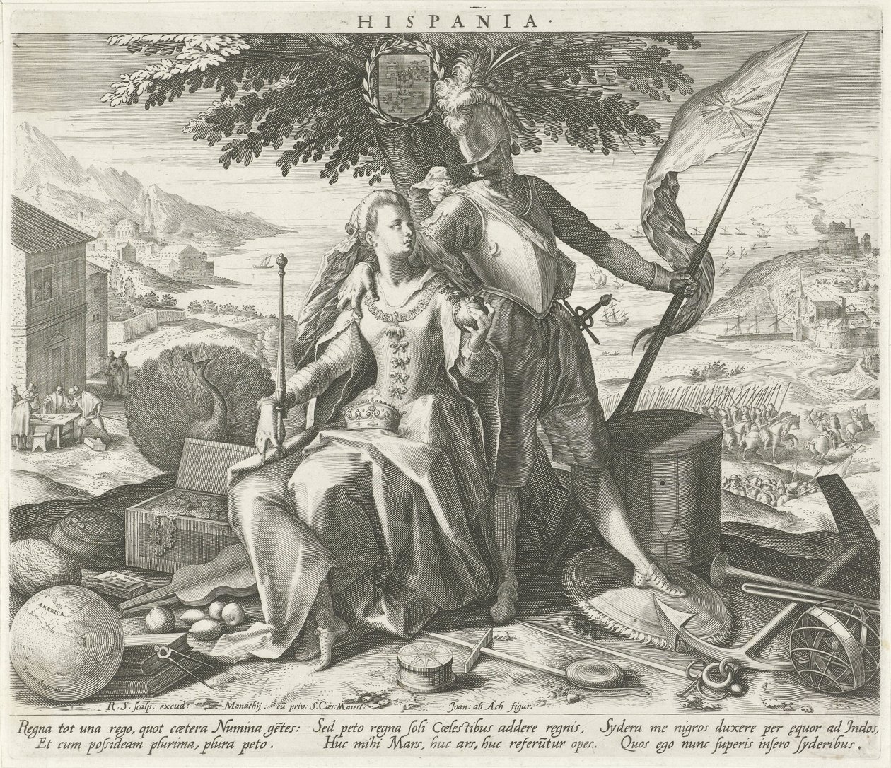 Spanyolország Junóval és Marssal Hispania (cím a tárgyon) Az európai országok allegorikus ábrázolásai (sorozat címe) alkotó: Raphaël Sadeler (I)