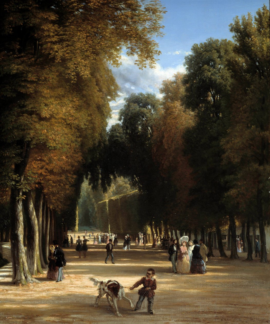 Sétáljon a Parc de Saint Cloudhoz (részletek). Raymond Esbrat (1809-1856) festménye alkotó: Raymond Esbrat