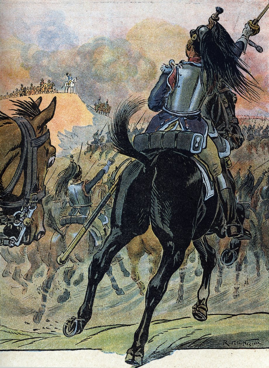 Az ötödik koalíció háborúja: Napóleoni háború: "a wagrami csata (1809. július 5-6.)" (Napóleoni háború: Raymond de Neziere illusztrációja a "Our-Glories-Nationals" 1920 DR Magántulajdonú gyűjteményben. alkotó: Raymond de la Neziere