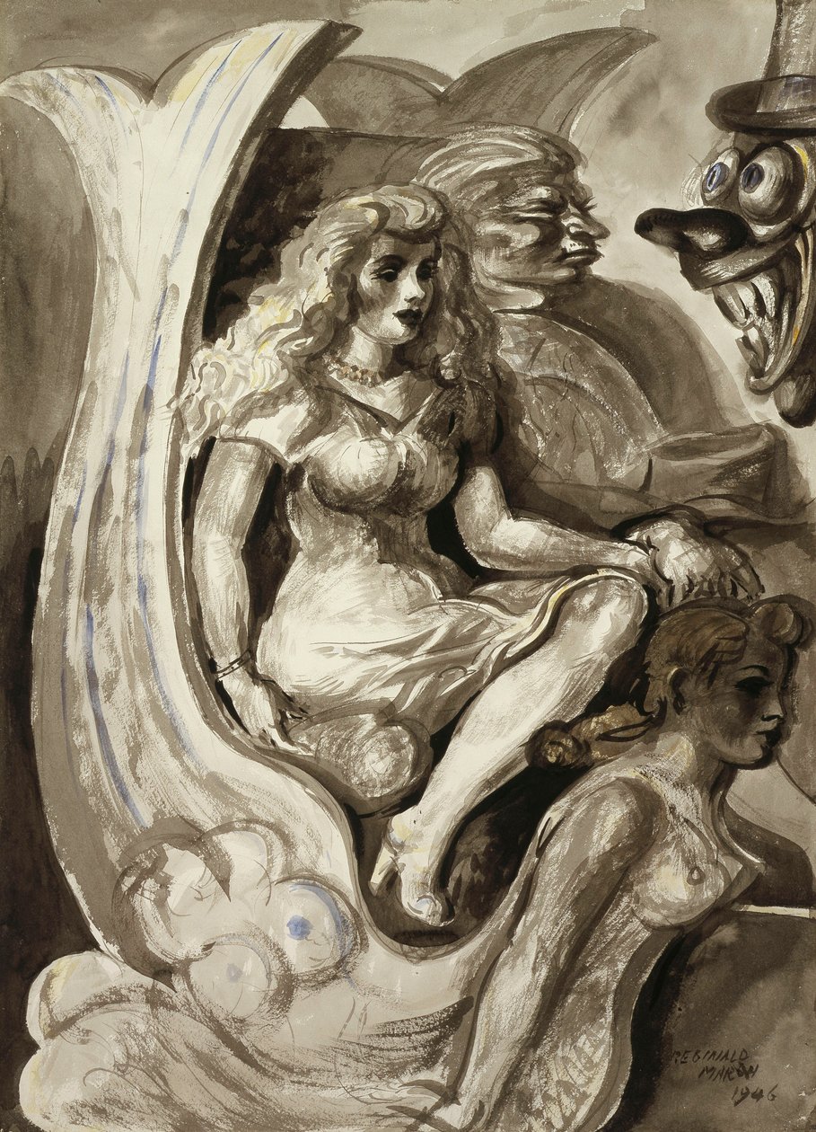 Lovasok egy sellőalagút csónakban: Kétoldalas akvarell alkotó: Reginald Marsh
