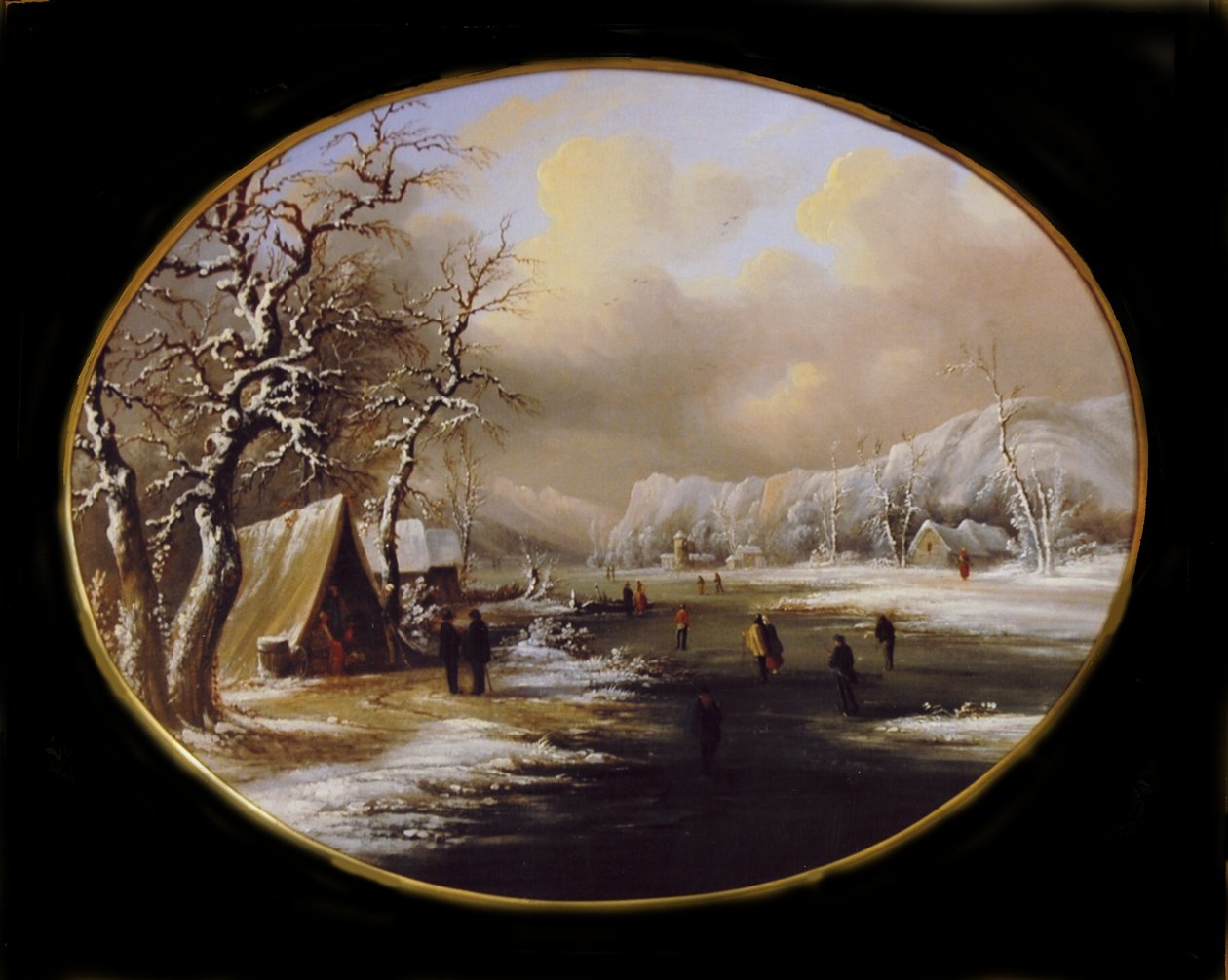 Téli korcsolyázás New Jerseyben, kb. 1847. alkotó: Regis Francois Gignoux