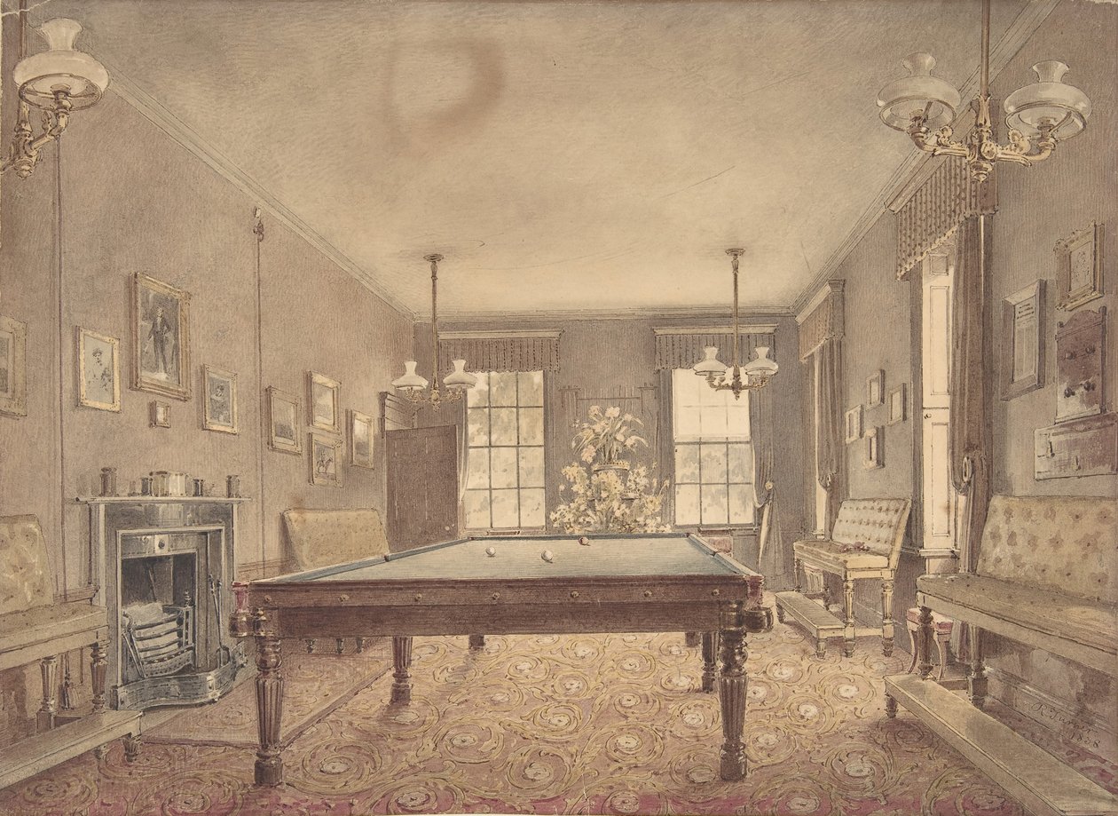 A devonshire-i Lupton House biliárdszobájának belseje, amelyet George... tervezett, 1838. alkotó: Reid Turner