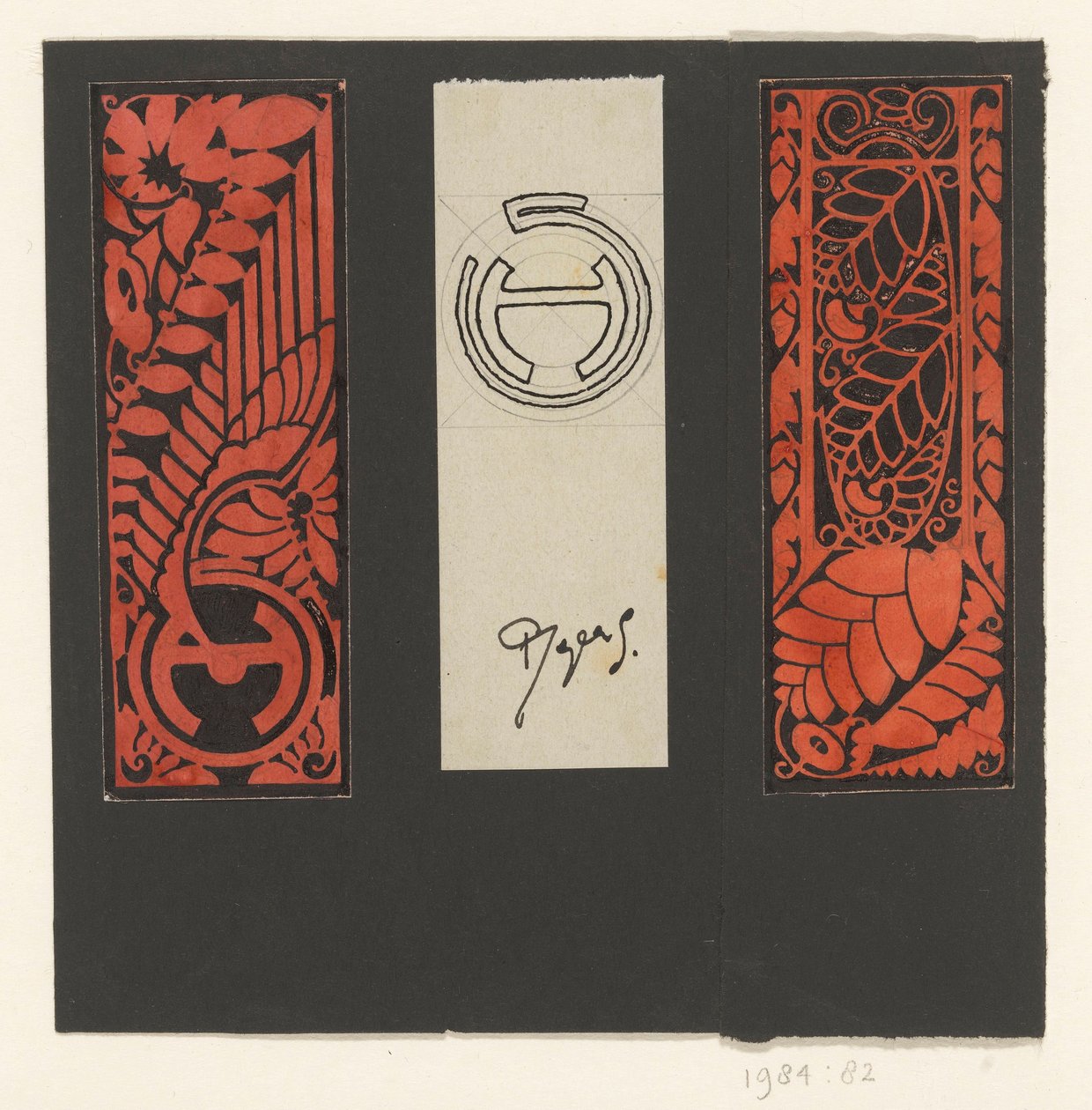Három panel levél motívumokkal és szimbólumokkal alkotó: Reijer Stolk (signed by artist)