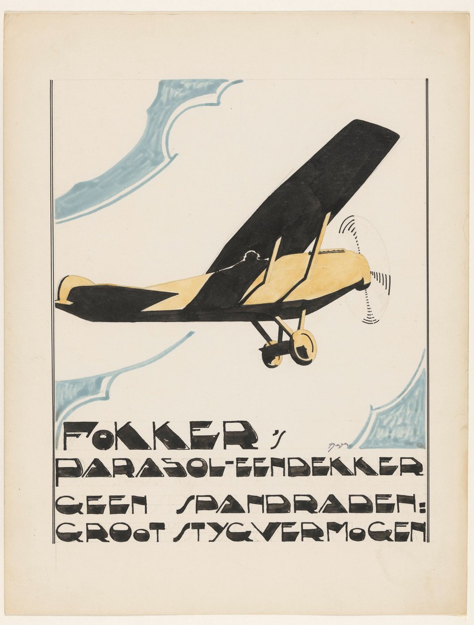 Fokker napernyős monoplánja. Nincsenek feszítőhuzalok: nagy styg kapacitás (eredeti cím a tárgyon) alkotó: Reijer Stolk (signed by artist)