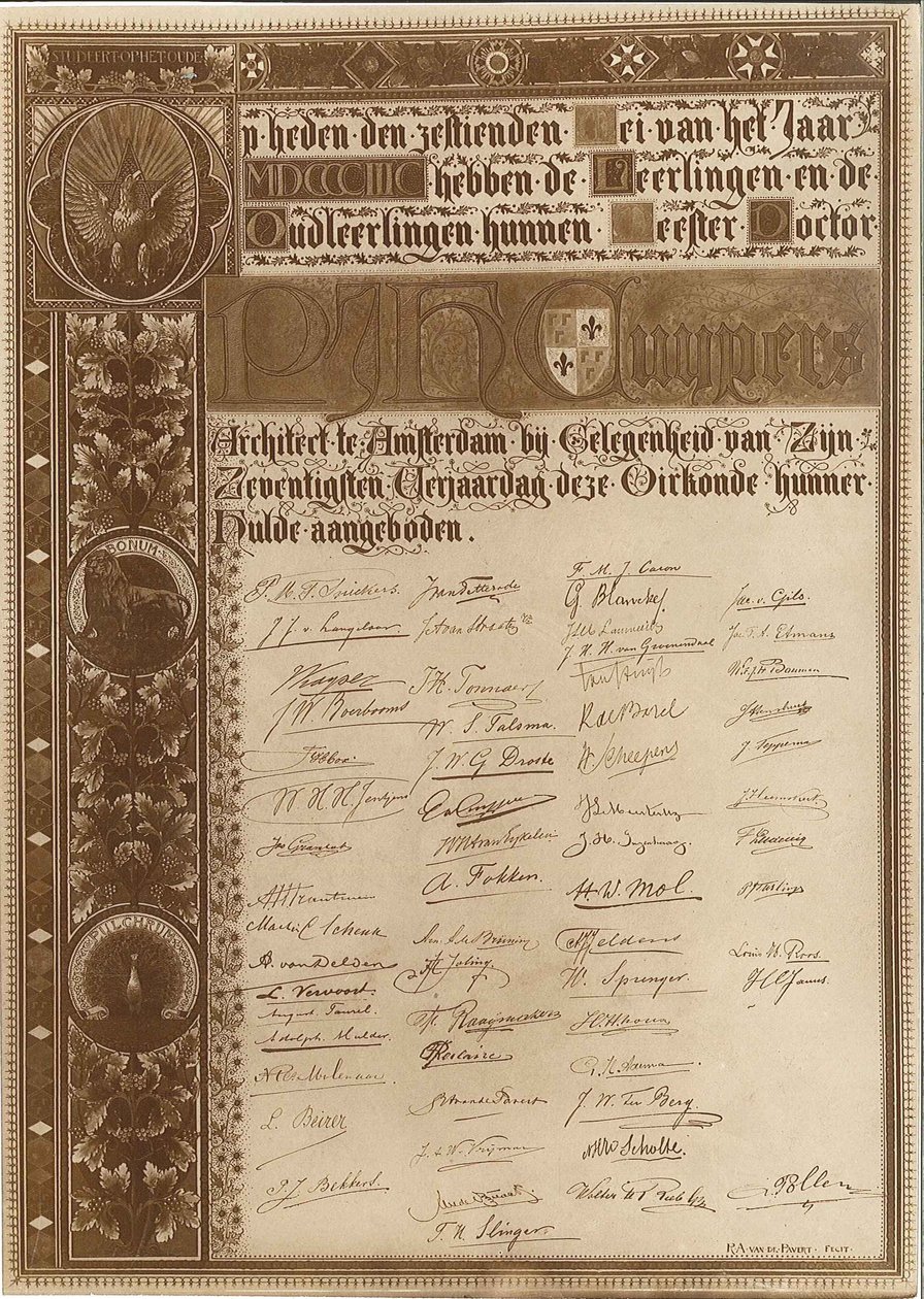 Emléklap Pierre Cuypers 70. születésnapjára alkotó: Reinerus Antonius de van Pavert