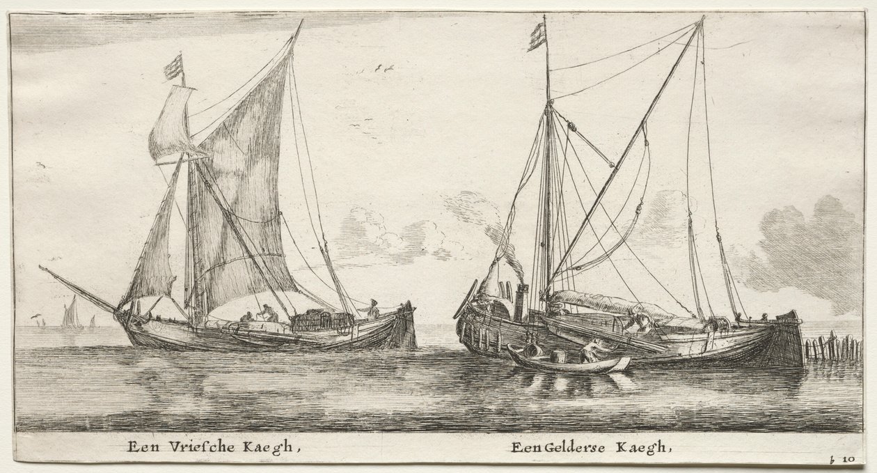 Amszterdam hajói: egy fríz Bilander. Egy Gelderland Bilander. alkotó: Reinier Nooms