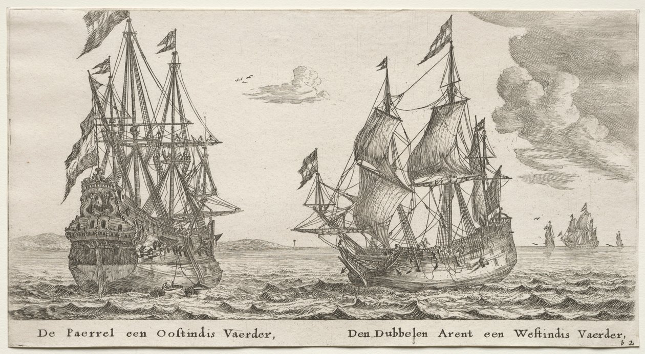 Amszterdam hajói: The Pearl and East Indiaman, The Double Eagle, a West Indiaman. alkotó: Reinier Nooms
