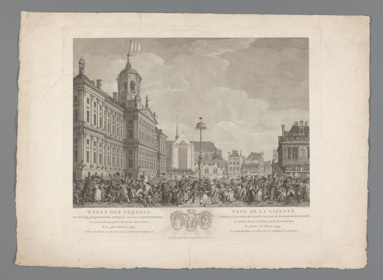 A szabadság ünnepe az amszterdami Dam téren, 1795. március 4 A szabadság ünnepe, a Szabadságfa felszentelése alkalmából, Amszterdamban, a Forradalom terén 1795. március 4. A Batávi Szabadság első éve / Fête de la L alkotó: Reinier Vinkeles (I)