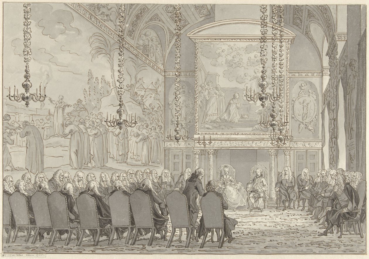 V. Willem herceg és Wilhelmina porosz fogadása az amszterdami városháza tanácstermében alkotó: Reinier Vinkeles (I)