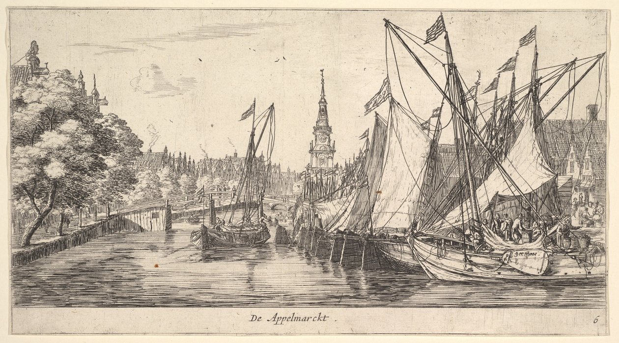 De Appelmarckt Az Apple Market, a Views Amszterdamból, 6. tábla, kb. 165962 . alkotó: Reinier Zeeman