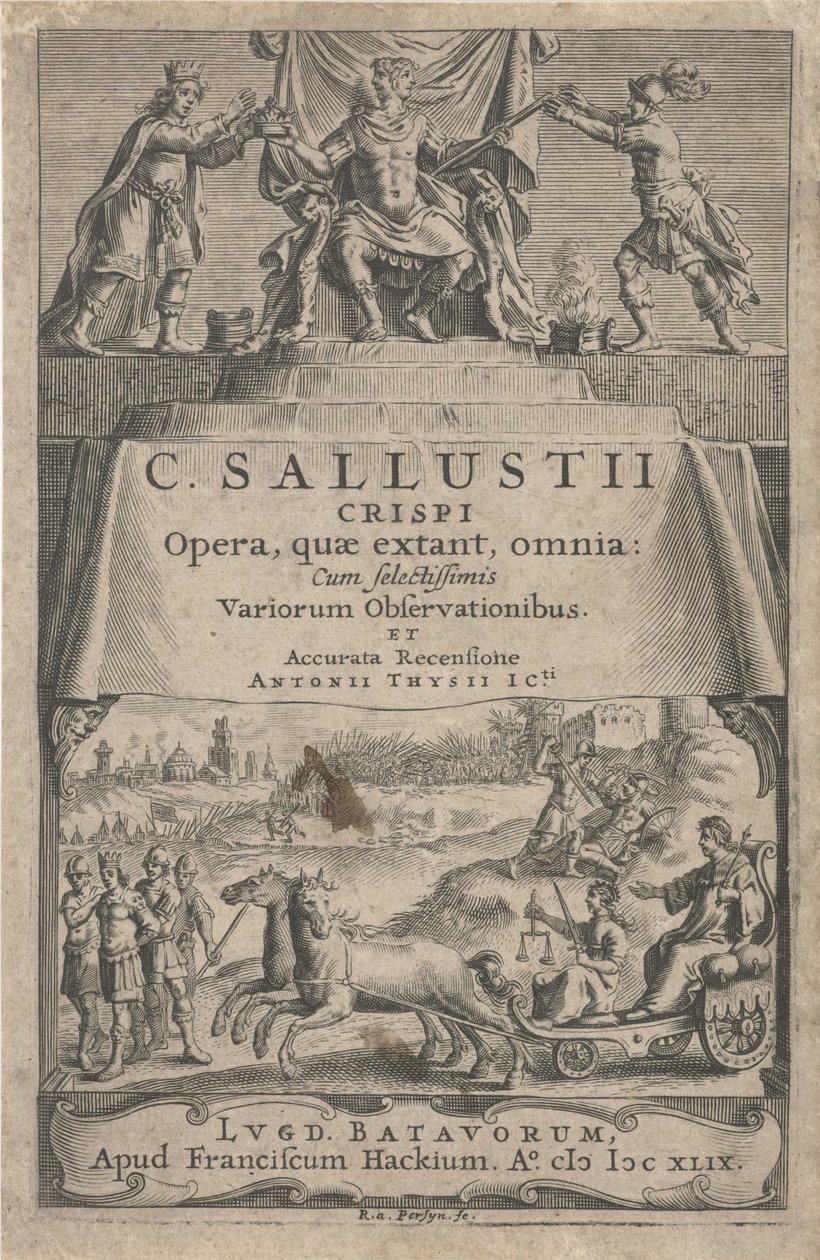 Egy császár és az igazságszolgáltatás szekéren Címlap ehhez: A. Thysius Jr., Opera, quæ extant, omnia, 1649 alkotó: Reinier van Persijn