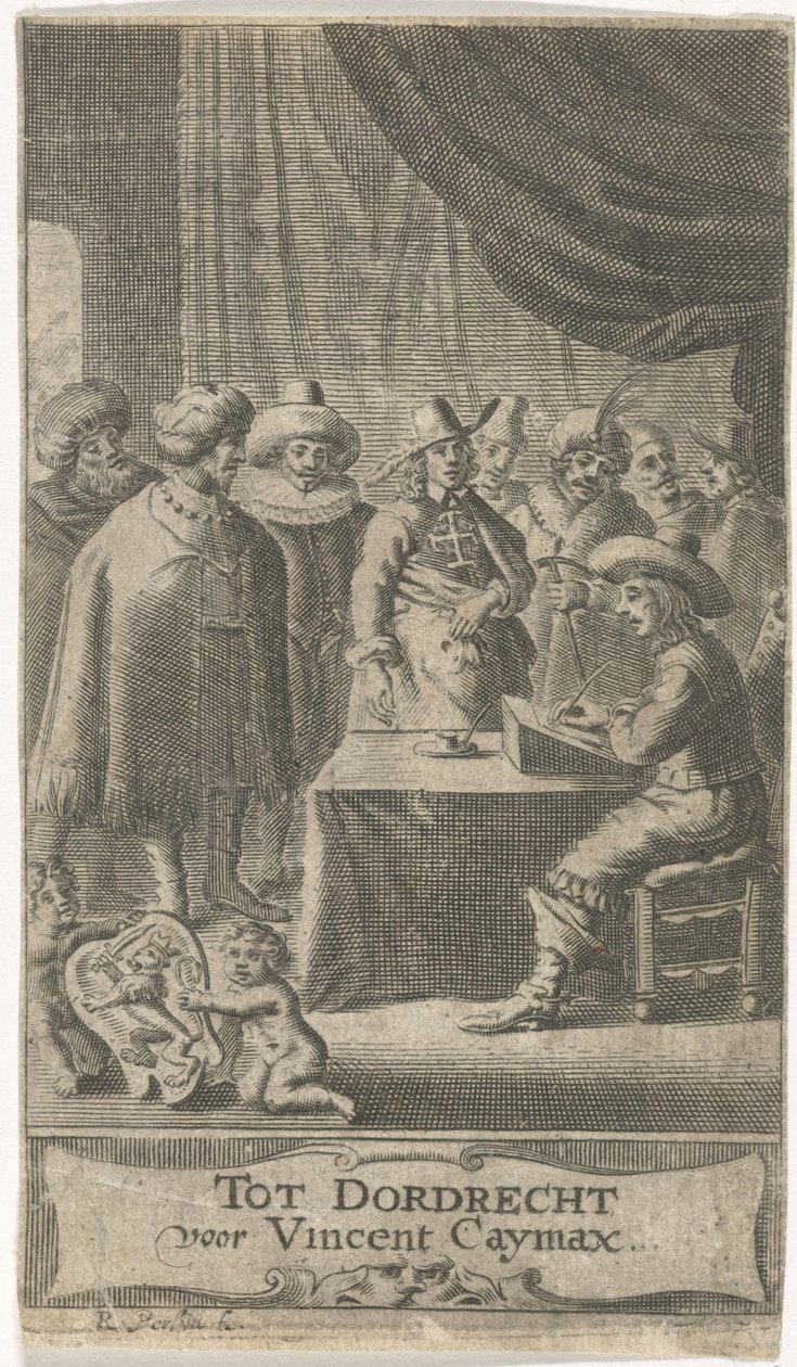 Kereskedő az íróasztalnál Címlap ehhez: J. van der Does e.a., Verscheyde voyagien, ofte reysen, 1652 alkotó: Reinier van Persijn