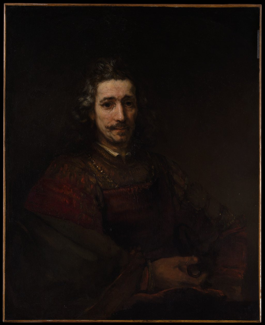 Férfi nagyítóval alkotó: Rembrandt van Rijn