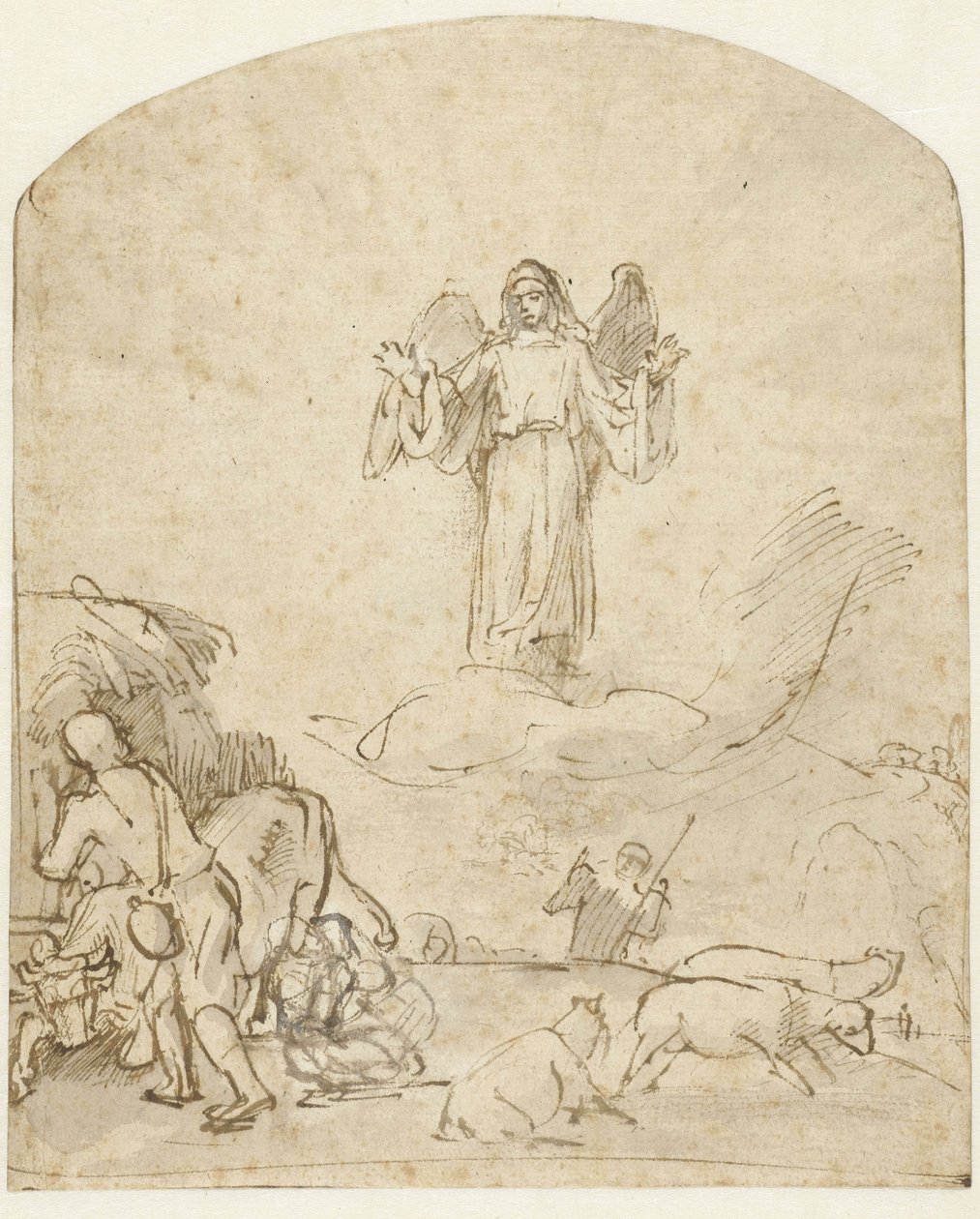 Angyali üdvözlet a pásztoroknak, 1650 körül alkotó: Rembrandt van Rijn