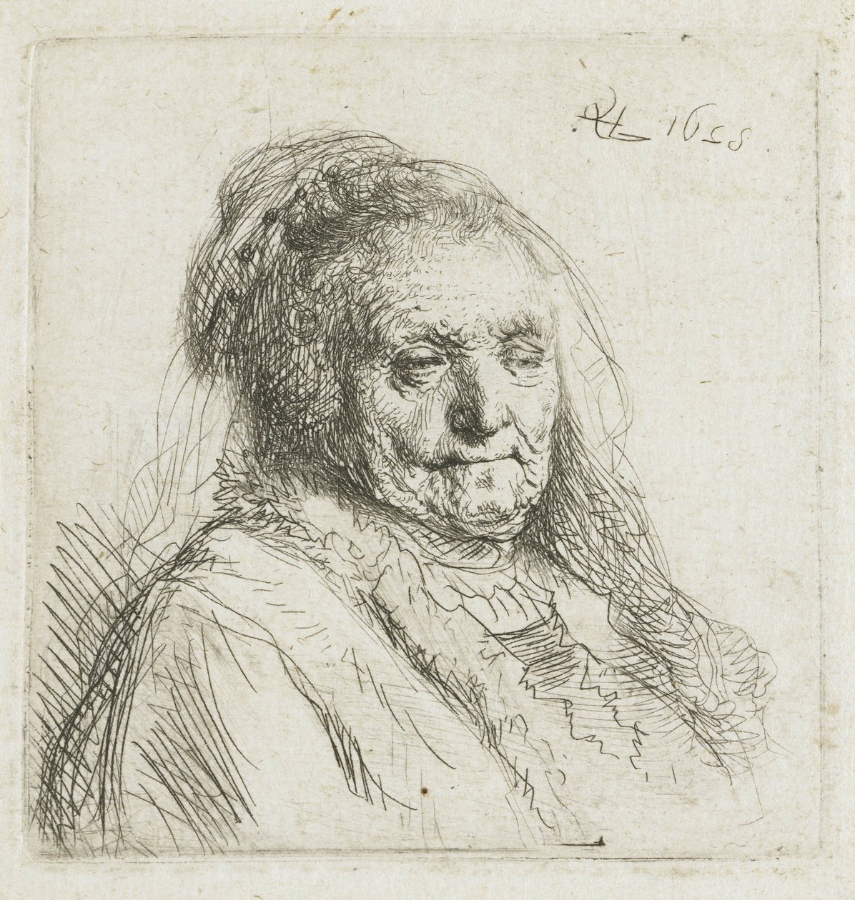 Rembrandt anyja, feje és válla, háromnegyed jobbra, 1628 alkotó: Rembrandt van Rijn