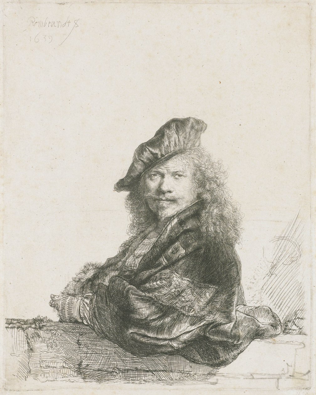 Önarckép alkarral falra támaszkodva, 1639 alkotó: Rembrandt van Rijn