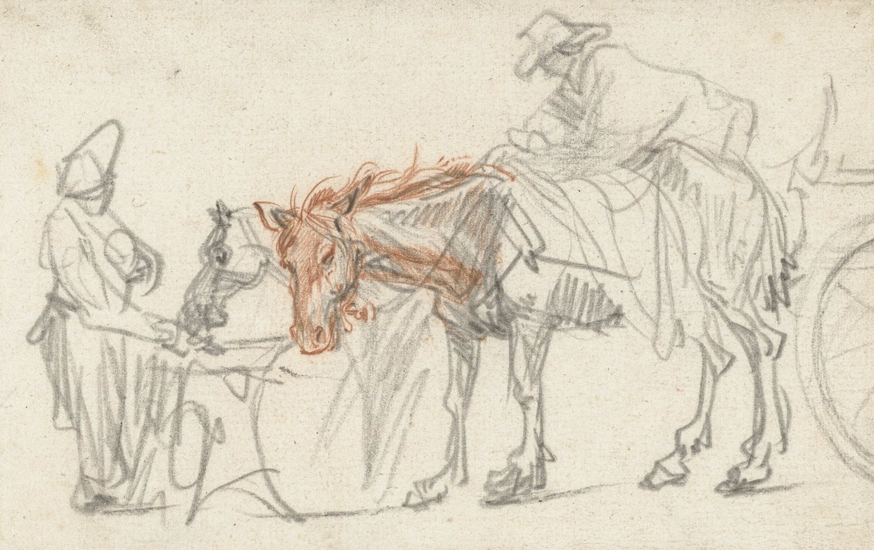 Két ló egy megállóhelyen, 1637 körül alkotó: Rembrandt van Rijn