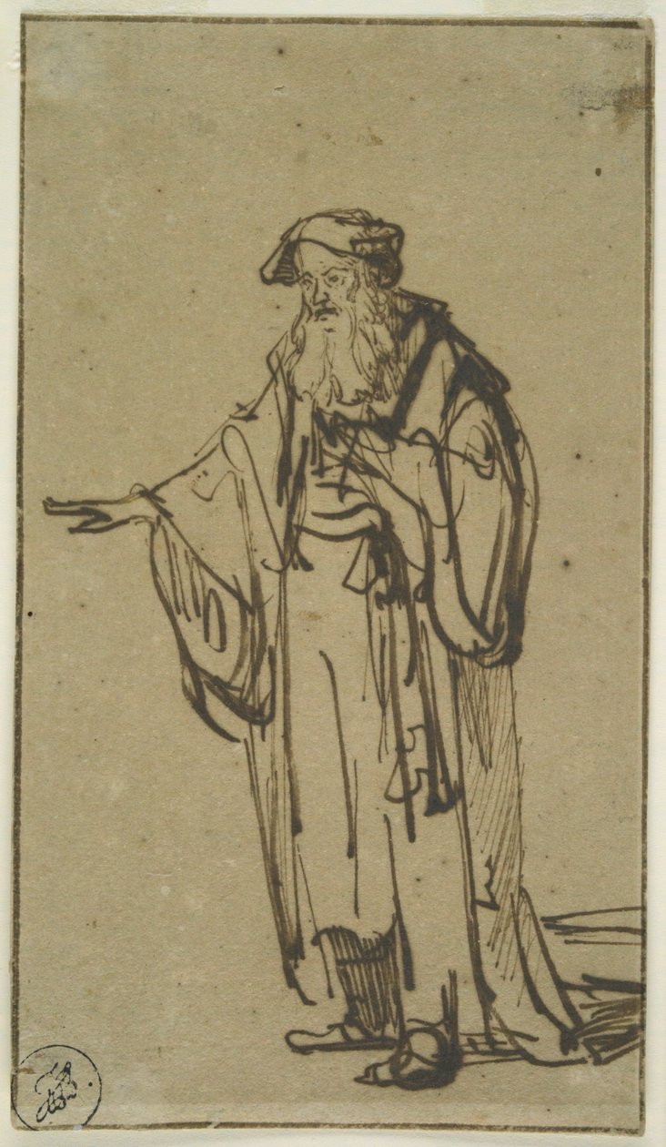 Egy álló öregember, 1638 körül (toll és tinta mosás papíron) alkotó: Rembrandt van Rijn