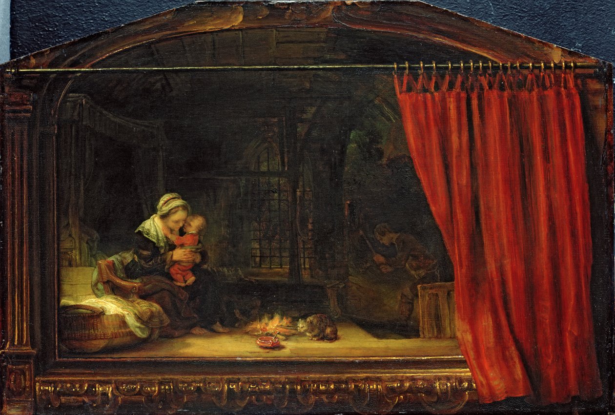 Szent Család függönnyel, 1646 alkotó: Rembrandt van Rijn