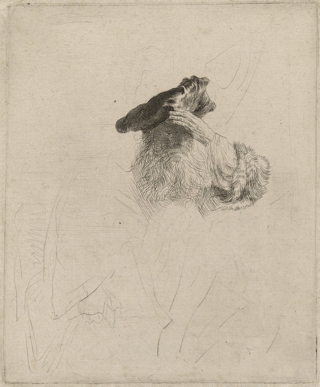 Szemét kezével árnyékoló öregember, 1639 körül alkotó: Rembrandt van Rijn