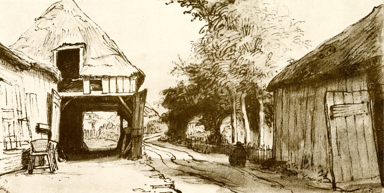 Falusi út kocsiszínnel alkotó: Rembrandt van Rijn