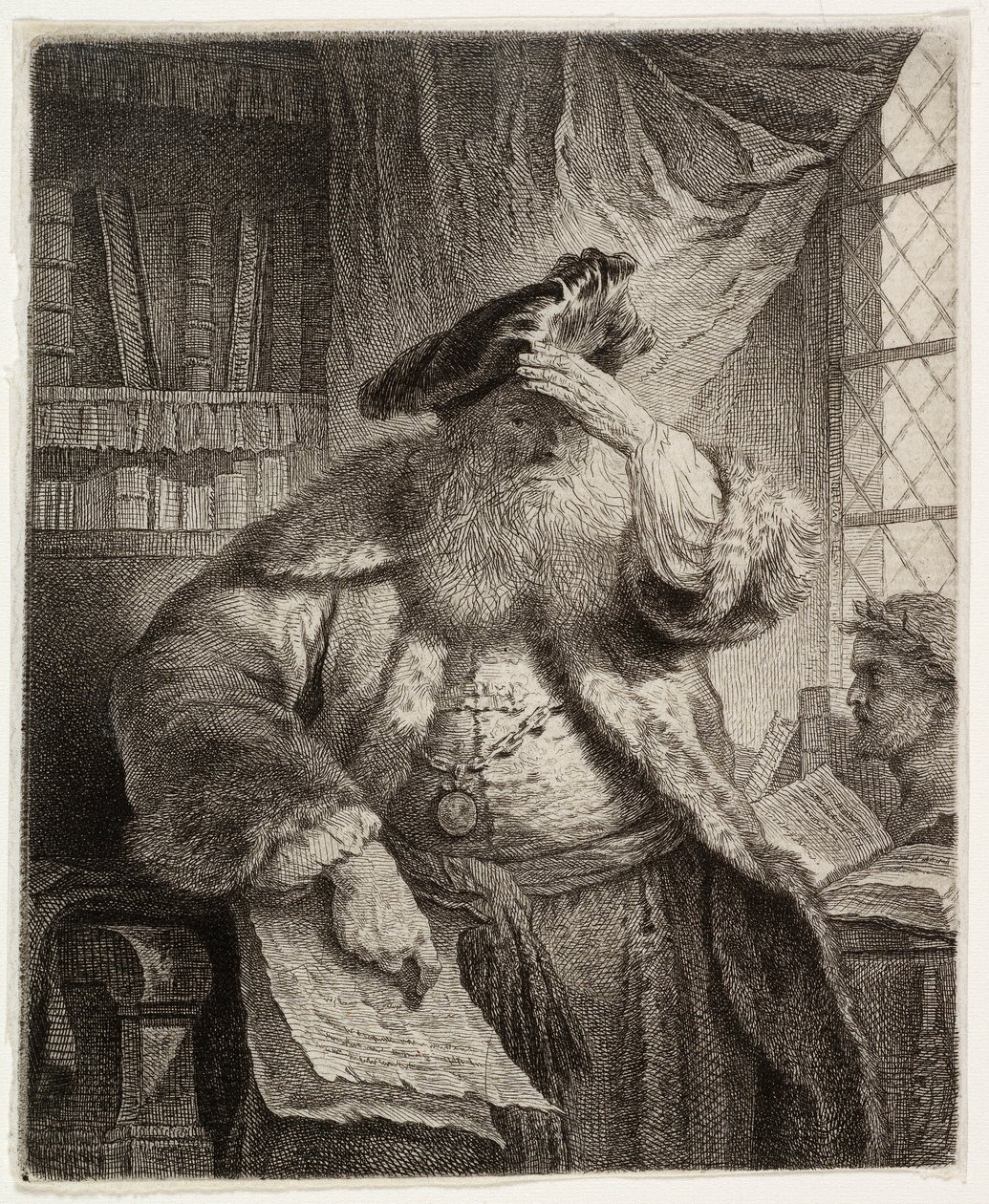 Öreg ember árnyékolja a szemét a kezével alkotó: after Rembrandt van Rijn