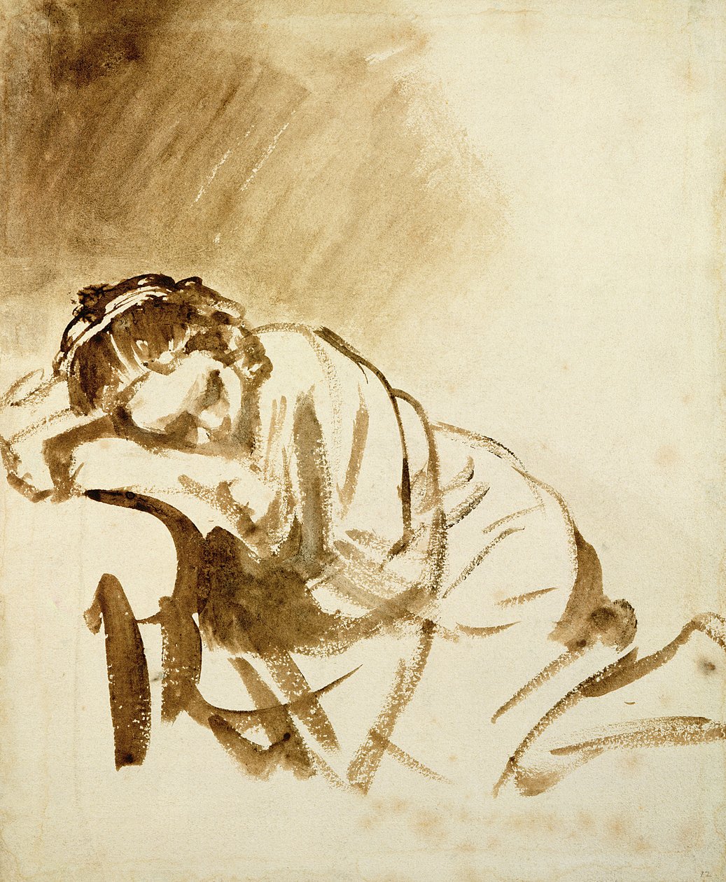 Egy fiatal nő alszik (Hendrijke Stoffels) 1654 körül (ecset és barna mosás papíron) alkotó: Rembrandt van Rijn