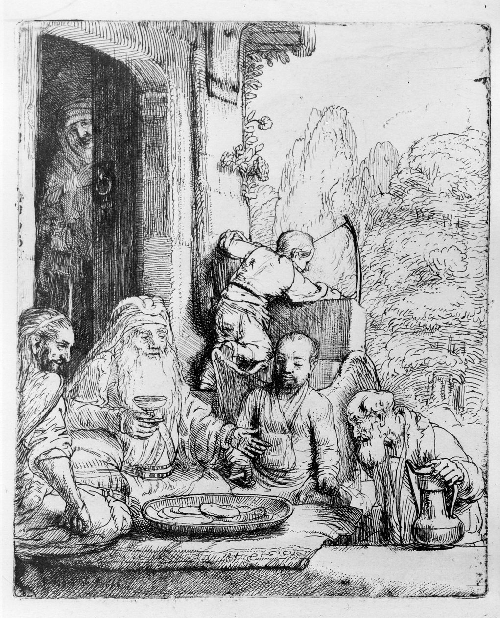 Ábrahám vendégül látja az angyalokat, 1656 alkotó: Rembrandt van Rijn