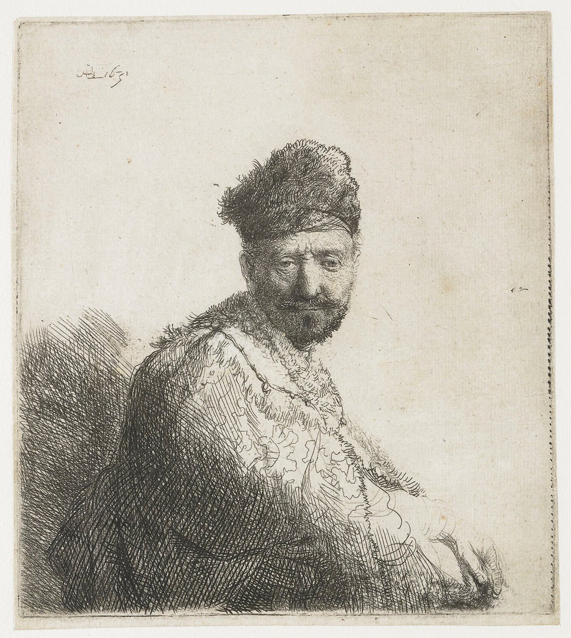 Szakállas, szőrös keleti sapkában és köntösben: A művész apja alkotó: Rembrandt van Rijn