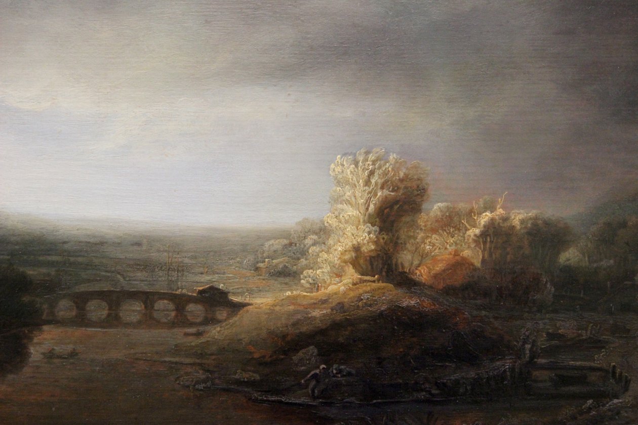 Berlini táj, hosszú íves híddal alkotó: Rembrandt van Rijn