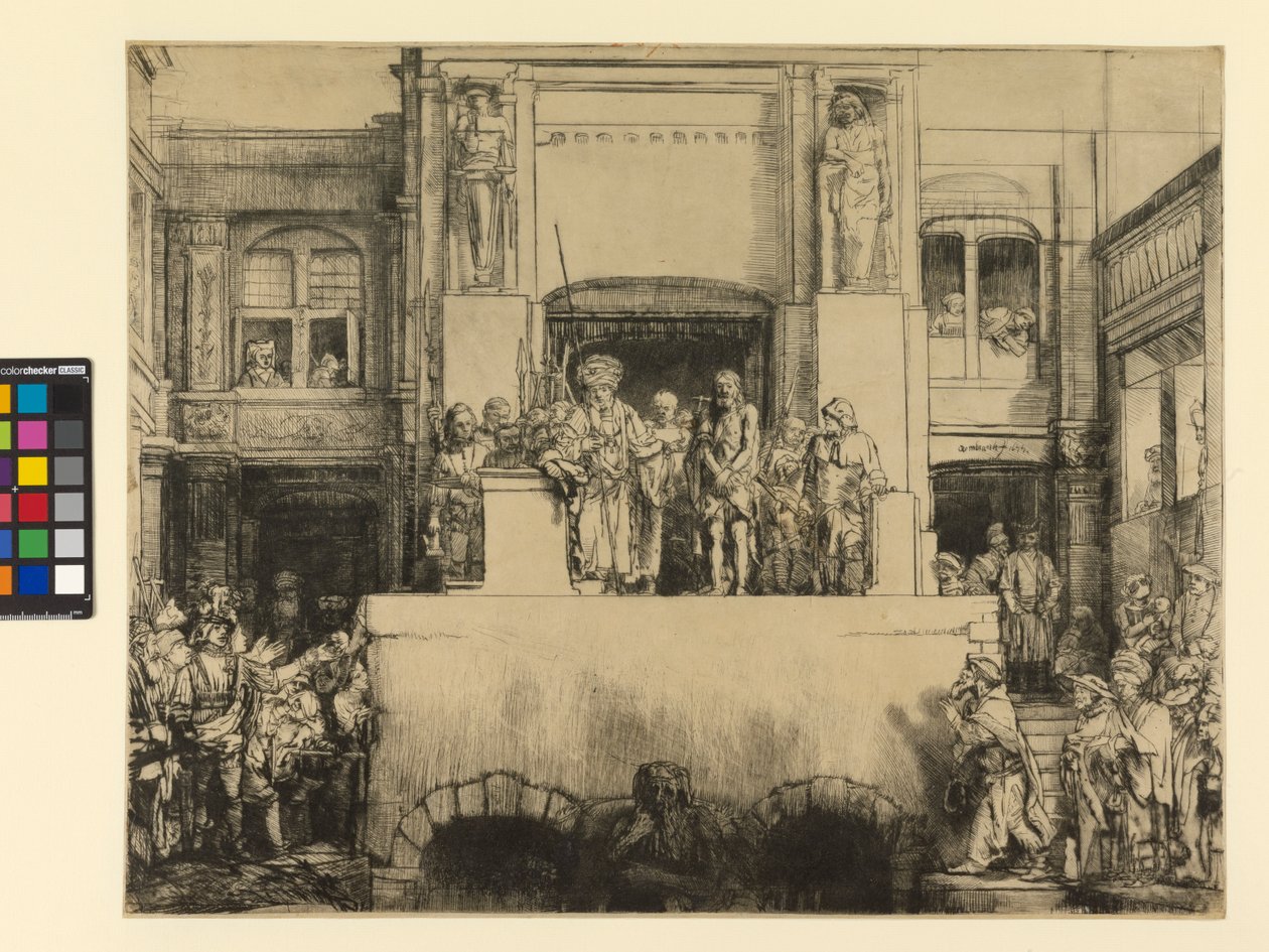 Krisztus bemutatása a népnek, 1655 (papírra nyomtatva) alkotó: Rembrandt van Rijn