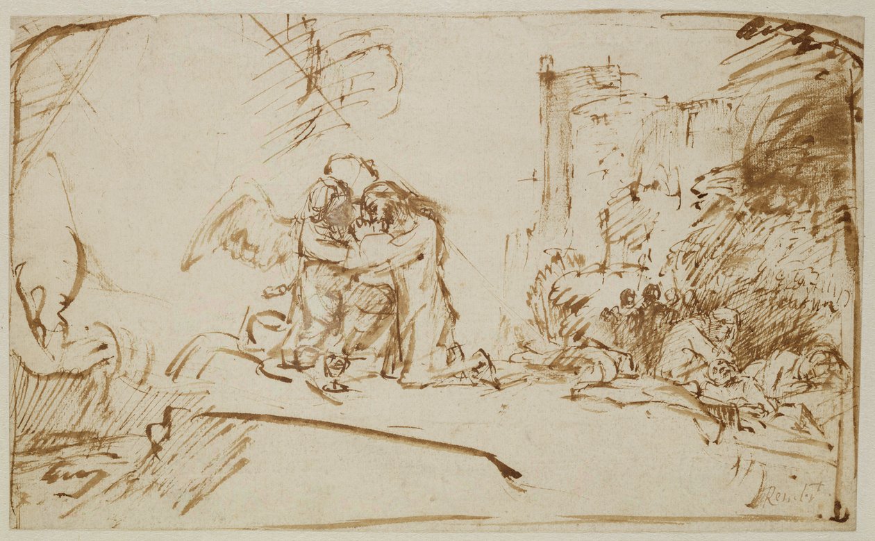 Krisztus az Olajfák hegyén (toll, ecset és barna tinta papíron) alkotó: Rembrandt van Rijn