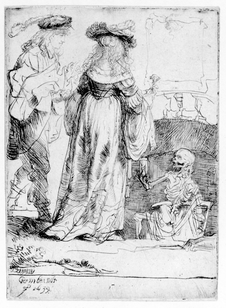 A halál megjelenése egy házaspárnak egy nyitott sírból, 1639 alkotó: Rembrandt van Rijn