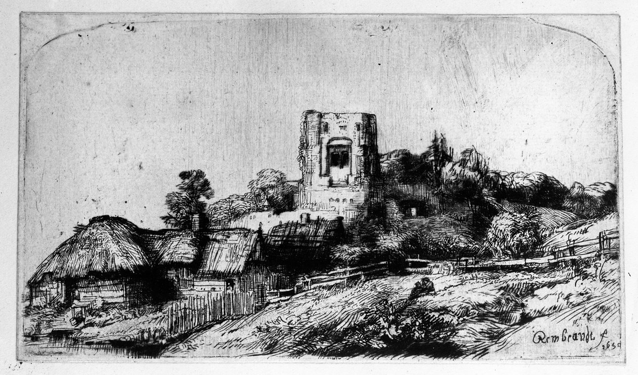 Táj toronnyal, 1650 alkotó: Rembrandt van Rijn