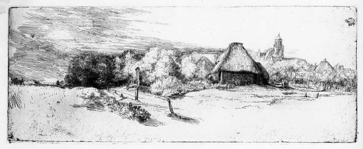 Táj toronnyal, 1651 körül alkotó: Rembrandt van Rijn
