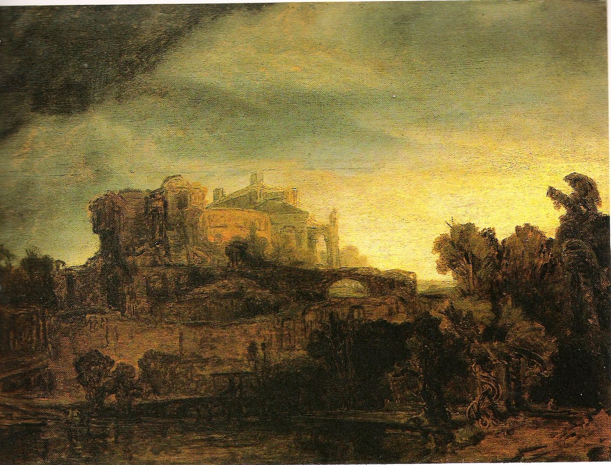 Táj épületekkel alkotó: Rembrandt van Rijn