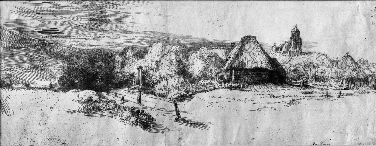 Nagy táj toronnyal, 1650 körül alkotó: Rembrandt van Rijn