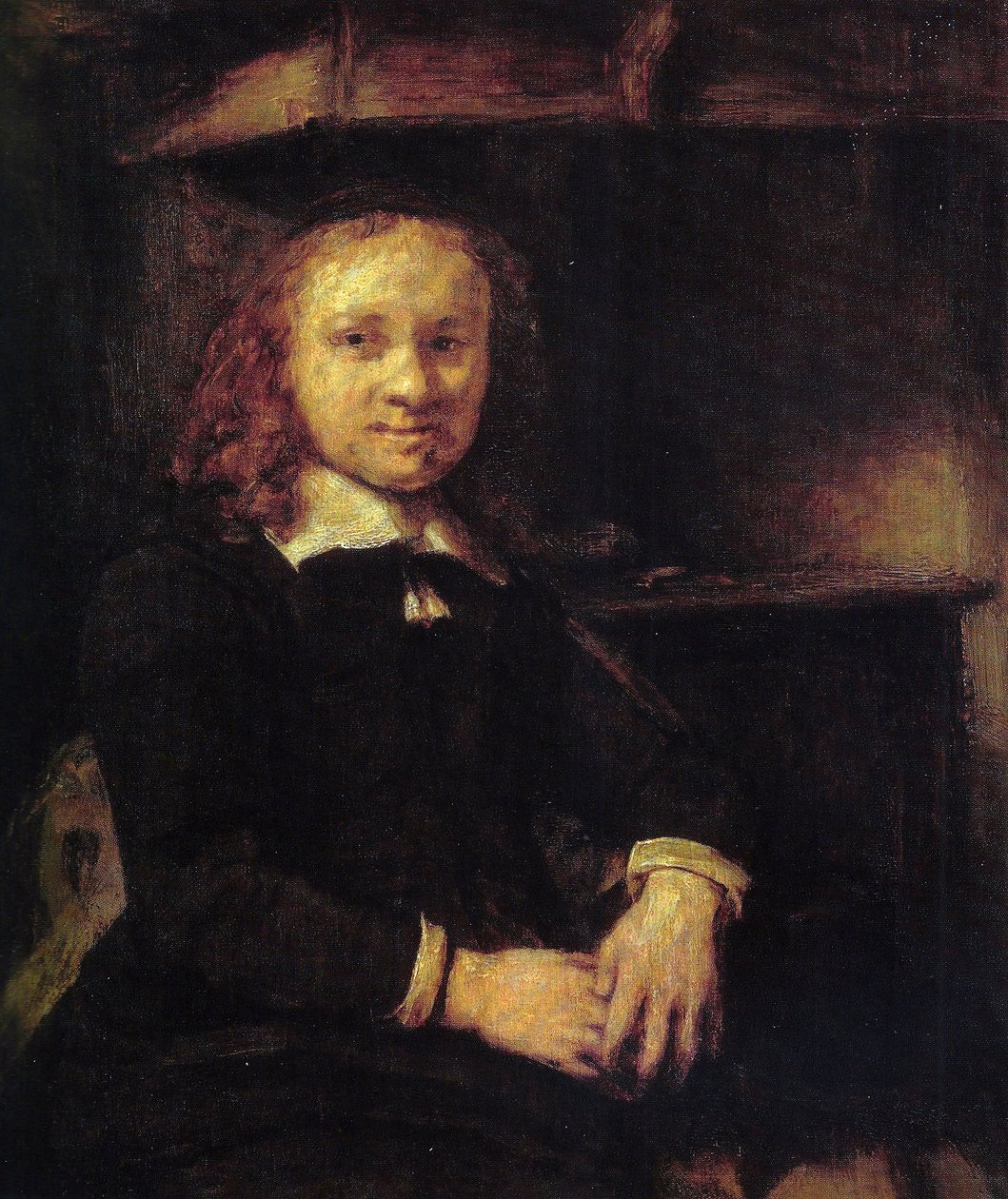 Jan Boursse portréja, kályha mellett ül alkotó: Rembrandt van Rijn