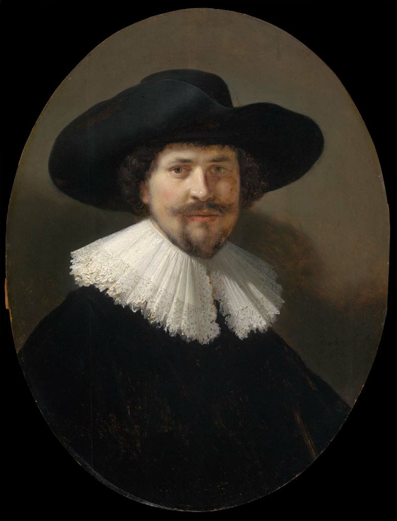 Egy férfi portréja széles karimájú kalapban alkotó: Rembrandt van Rijn