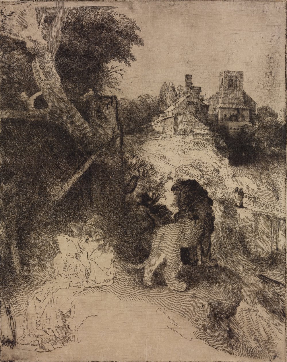 Szent Jeromos olasz tájon alkotó: Rembrandt van Rijn