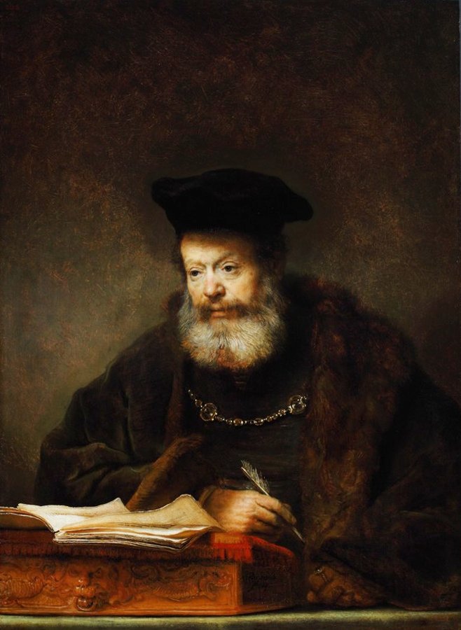 Tudós az íróasztalánál alkotó: Rembrandt van Rijn