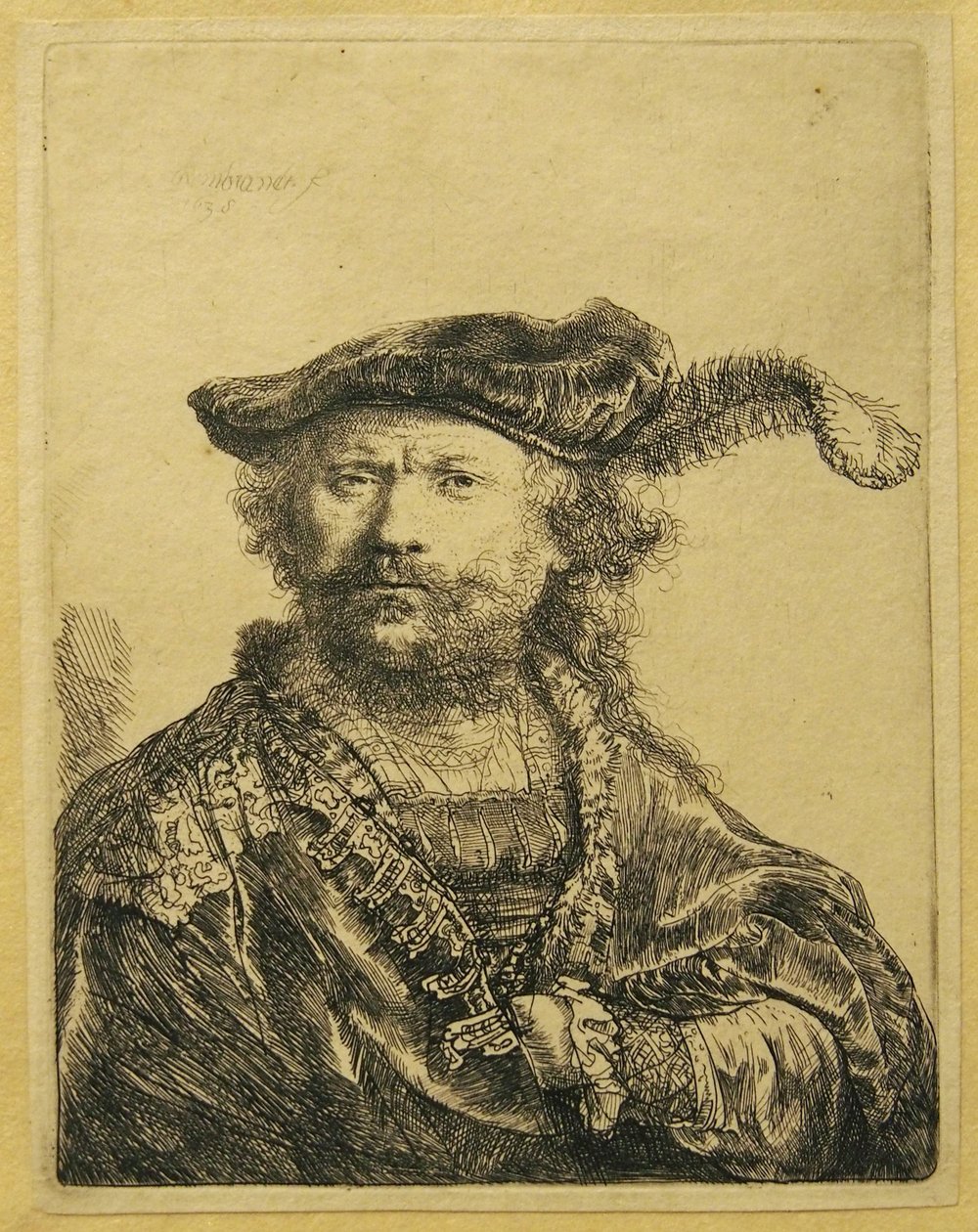 Önarckép, toll a sapkáján alkotó: Rembrandt van Rijn