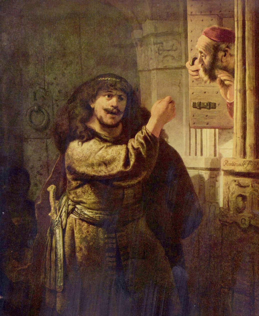 Sámson megfenyegeti az apósát alkotó: Rembrandt van Rijn