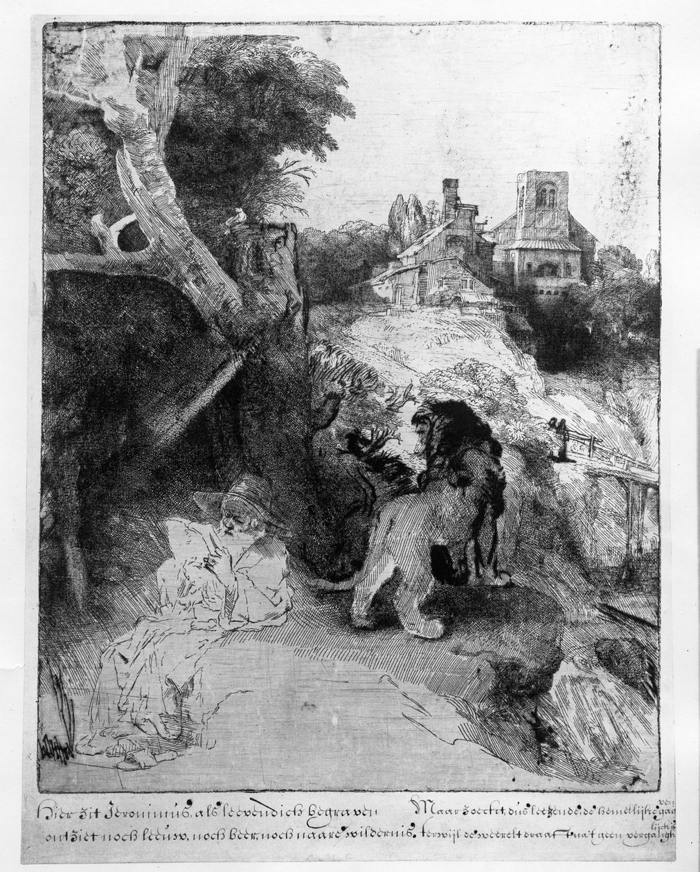 Szent Jeromos egy olasz tájképben, 1653 körül alkotó: Rembrandt van Rijn